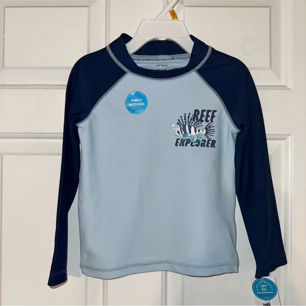 Carter’s blue reef explorer UPF 50 rash guard toddler boy 3T NWT